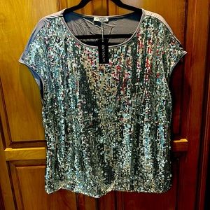 NWT silver sequins short sleeved shirt size 18 W